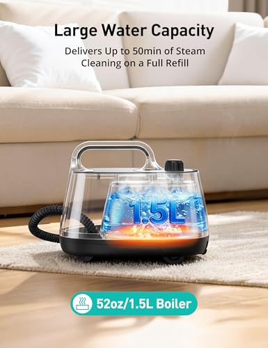 Steam Cleaner, 293°F 58 PSI Powerful Multipurpose Handheld Steam Mop for Home Use, 21 Attachments, 50Oz Capacity, Heavy Duty Steamer for Carpets, Floors, Cars, Tiles, Crack Cleaning, Champagne