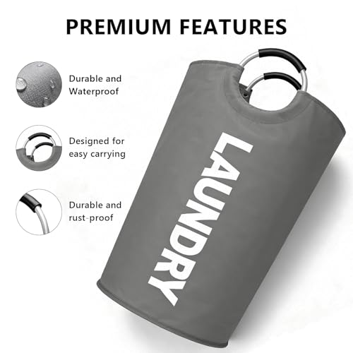 A large 90 liter laundry basket that can be folded for easy carrying. Suitable for bathrooms, laundry rooms, and travel (grey) - color: grey