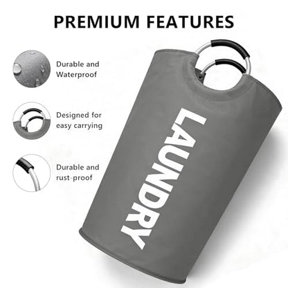 A large 90 liter laundry basket that can be folded for easy carrying. Suitable for bathrooms, laundry rooms, and travel (grey) - color: grey