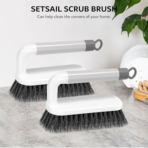 SetSail Scrub Brush, Small Cleaning Brushes with Handle, Comfort Grip Shower Scrubber for Cleaning Bathroom, Tub, Kitchen, Sink, Floor, Carpet, 2 Pack (Grey) - color: Gray
