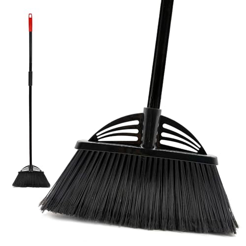 Four-Section Rod Long-Handled Broom,Heavy-Duty Broom, Angle Broom for Outdoor/Indoor（Black+Red） - color: Black+red
