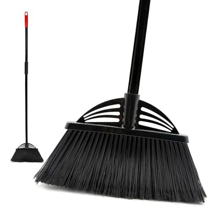 Four-Section Rod Long-Handled Broom,Heavy-Duty Broom, Angle Broom for Outdoor/Indoor（Black+Red） - color: Black+red