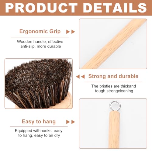 Bamboo Dish Brush with Handle, 3 Natural Bristle Heads (Horsehair, Sisal, Palm) Replaceable Heads, Wooden Dish Brush for Washing and Cleaning Pot Pan Bowl