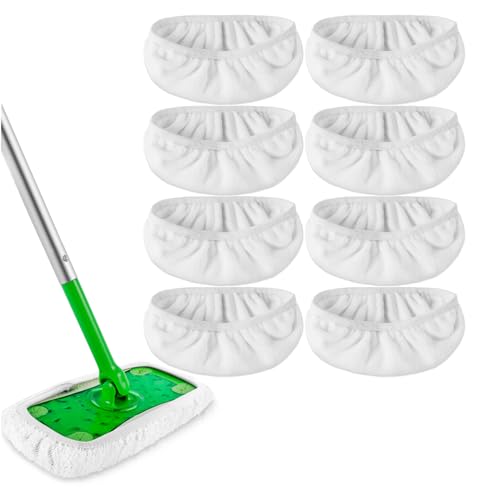 KEEPOW Reusable Wet Pads Compatible with Swiffer Sweeper Mop, Dry Sweeping Cloths, Washable Microfiber Wet Mopping Cloth Refills for Surface/Hardwood Floor Cleaning, 8 Pack (Mop is Not Included) | Dry Sweeping Cloths, Washable Microfiber Wet Mopping Cloth