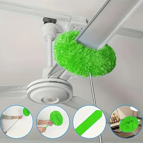 Duster Mop with Extension,Dust Mop Reusable Fan Cleaning Tool for Home, Car, Office, Blades, Windows, Glass Furniture,Green - color: Green