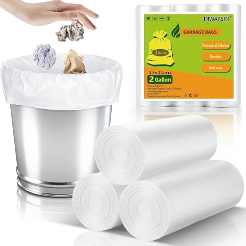 Unscented Kitchen 2 Gallon Garbage Bags - Clear White Plastic Recycling Bag Bulk 105 Count Strong Mini Disposable Trash Wastebasket Can Liners for Kitchen Bedroom Inwaysin - style: Clear White-2Gal-105