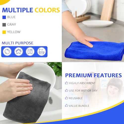 Nuenen Microfiber Cleaning Cloths for Cars 16 x 16 Inch Ultra Absorbent Car Towels Drying Reusable Cleaning Supplies House Kitchen Window Microfiber Towel(Blue, Gray, Yellow,60 Pcs) - color: Blue, Gray, Yellow