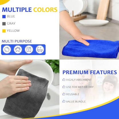 Nuenen Microfiber Cleaning Cloths for Cars 16 x 16 Inch Ultra Absorbent Car Towels Drying Reusable Cleaning Supplies House Kitchen Window Microfiber Towel(Blue, Gray, Yellow,60 Pcs) - color: Blue, Gray, Yellow