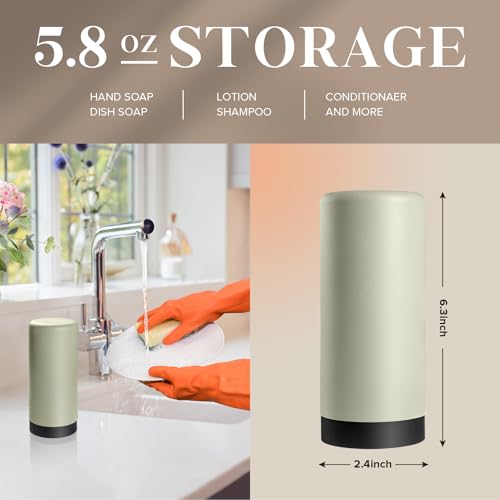 ElmRidge Dish Soap Silicone Dispenser for Kitchen Sink,Squeeze Washing Up Liquid and Hand Soap,Round refillable Silicone Bottles,Easy to Fill and to use,8.5oz,Black 2.4x2.4x5.5inch (Light Green) - color: Light Green