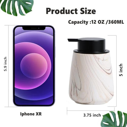 12Oz Foam Hand Soap Dispenser - Modern Ceramic Foaming Soap Dispenser with Easy-to-Press Pump, Reusable and Refillable Liquid Dish Soap Dispensers for Bathroom & Kitchen, Marble Brown - color: Marble Brown, style: Foam Pump