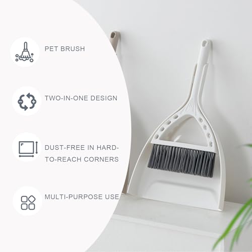 Mini Broom and Dustpan Set Small Dust pan and Brush Set Perfect for Desk Office Camping Dorm RV Essentials (White) - color: White