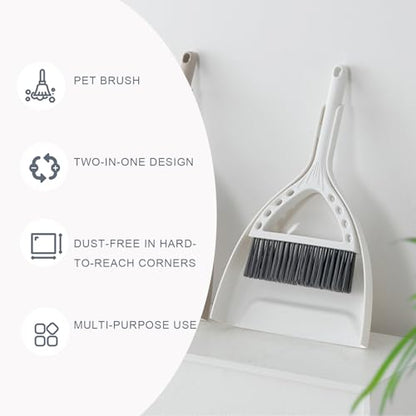 Mini Broom and Dustpan Set Small Dust pan and Brush Set Perfect for Desk Office Camping Dorm RV Essentials (White) - color: White