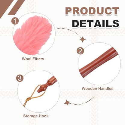 uxcell Wool Duster, 20.5" Natural Feather Cleaner Household Cleaning Duster with Solid Wooden Handle for Cleaning Fans Window Blinds Shelves Furniture, Pink - color: Pink, size: 20.5"