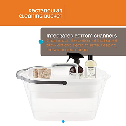 Casabella Plastic Multipurpose Cleaning Storage Caddy with Handle, 1.85 Gallon, Gray and Orange & Plastic Rectangular Cleaning Bucket with Handle, Clear, 4 Gallon