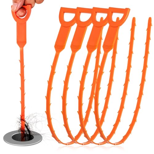 Drain Snake Clog Remover - 4 Pack 20 Inch Flexible Hair Drain Removal Tool for Sink, Shower, Tub & Toilet, Drain Cleaner with Grip Handle - Easy Use Kitchen & Bathroom Drain Opener - style: Drain Snake 4pcs