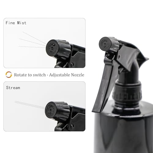 OFFIDIX 360° Water Spray Bottle 2 Pack 16 oz Continuous Plastic Empty Spray Bottles Mister for Hair,Cleaning,Plants,Upside Down,Fine Mist and Stream Setting,Black - color: Black