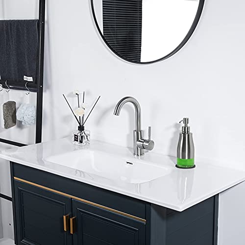Gaussra Soap Dispenser with Coaster and Stickers, Brushed Nickel Stainless Steel Case Glass Liner Hand Pump Dispenser, Refillable Liquid Hand Soap Dispenser for Bathroom & Kitchen (11OZ / 320ML) - color: Brushed Nickel