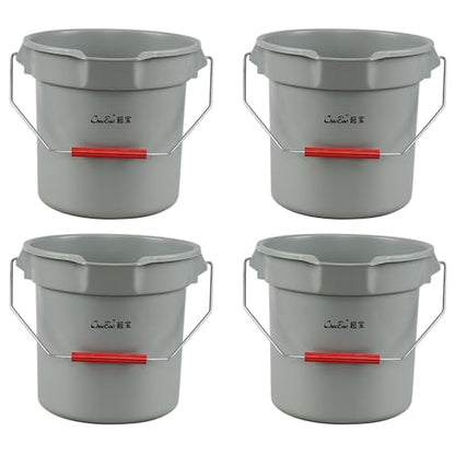 14 Quart Commercial Cleaning Pail with Handle, 4-Pack Plastic Bucket with Pour Spout, Grey