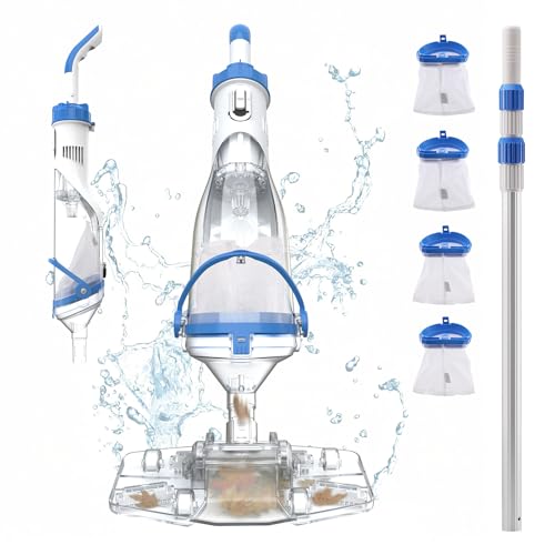 Cordless Pool Vacuum for Above Ground & Inground Pools, Consciot Handheld Rechargeable Pool Cleaner with 1110 GPH Suction, Telescopic Pole up to 87.5", 1H Runtime, See-Through Head for Debris & More