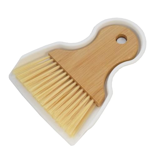 Mini Broom and Dustpan Set Portable Hand Broom with Bamboo Handle Small Crumb Sweeper for Home, Bathroom, Kitchen, Car Interior, Office, Pet Areas (White) - color: White