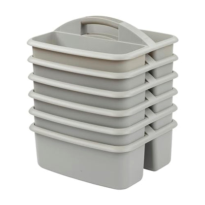 ECR4Kids 2-Compartment Large Plastic Caddy, Multipurpose Organization, Grey, 6-Pack - color: Grey
