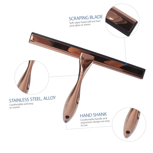 Stainless Steel Window Squeegee with Copper Silicone Handle, Shower Glass and Mirror Cleaning Tool, Household Bathroom and Car Cleaning Scraper