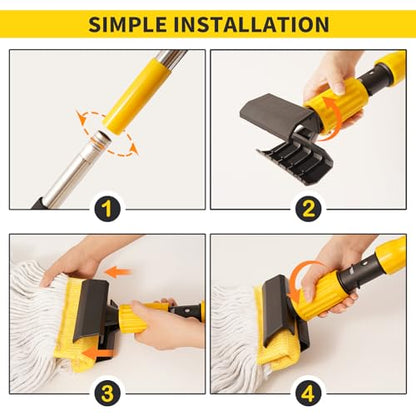 Professional Commercial Mop Industrial Heavy Duty Mop with 54" Long Handle ,Wet Mop for Home,Workshop,Garage Floors Cleaning,with 53'' Stainless Steel Mop Handle,Yellow