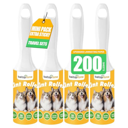 Extra Sticky Lint Roller for Pet Hairs 200 Sheets Lint Rollers for Travel 4 Pack Tough Paper, Small Size Easy Portability, Dog and Cat Hair Lint Rollers Mega Value Set for Clothes - size: Travel Suit-200Sheets