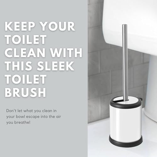 ToiletTree Products Toilet Brush with Lid - Sleek Bowl Brush and Holder - Heavy-Weight Base - Lidded Toilet Bowl Cleaner - White - style: White