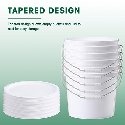 Tioncy 10 Pcs 2 Gallon Plastic Bucket with Lid Heavy Duty 2 Gallon Bucket Pail with Lid Handle for Storage Container Home Household Cleaning (White) - color: White