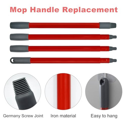 Mop Handle for Ocedar,Spin Mop Replacement Head Base Compatible with O Cedar,4-Section Spin Mop Handles and Base for EasyWring Spin Mop - color: RED-2