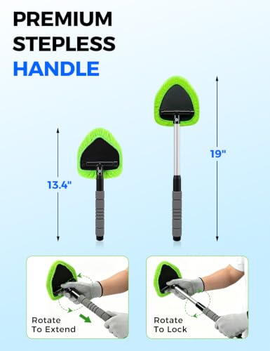 XINDELL Windshield Cleaner Tool – Car Interior Window Cleaning Kit with Extendable Handle & 4 Microfiber Pads, Auto Wiper Inside Windshield Brush for Car & Home Windows - size: 19in
