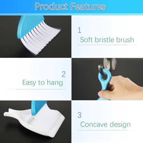 3 Pcs Mini Dustpan and Brush Set, Small Hand Broom and Dust Pan Set, Portable Cleaning Tool for Desktop, Keyboard, Sofa, Car, Kitchen, 3 Colors