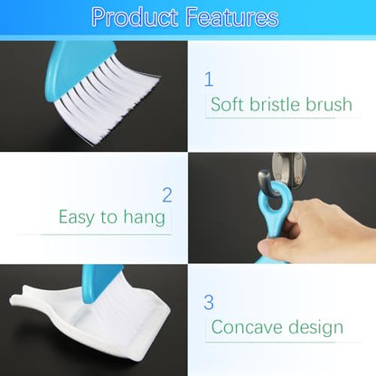 3 Pcs Mini Dustpan and Brush Set, Small Hand Broom and Dust Pan Set, Portable Cleaning Tool for Desktop, Keyboard, Sofa, Car, Kitchen, 3 Colors