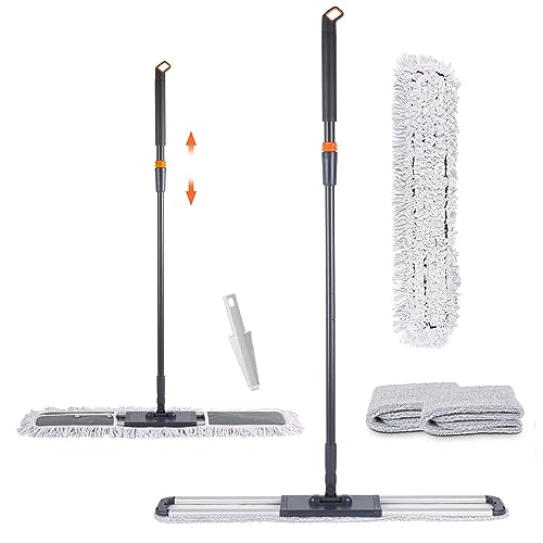 Dust Mop for Hardwood Floors 36 inch Commercial Industrial Floor Dust Mop with Extra 3 Mop Refill Pads 61 Inch Long Handle for Cleaning Office Garage Hardwood Warehouse Factory Mall Deck - size: 36 inches