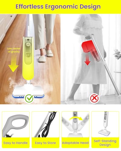 Steam Mop for Floor Cleaning, Effortless Ergonomic Design Floor Steamer for Hardwood and Tile, Adjustable Steam Modes, 1500W High Power, 16.4ft Cord, 400Ml XL Tank, 2 Washable Pad (1) (6)