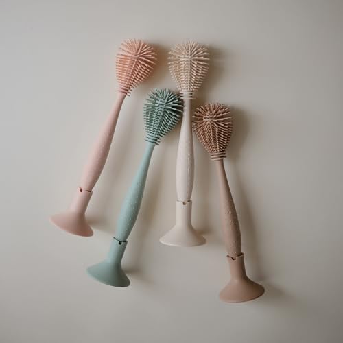 mushie Baby Bottle Brush | Soft Silicone with Suction Base (Natural) - color: Natural