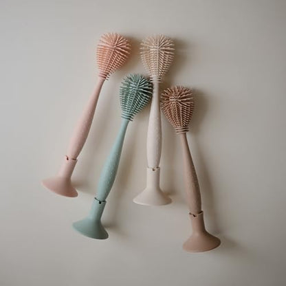 mushie Baby Bottle Brush | Soft Silicone with Suction Base (Blush) - color: Blush