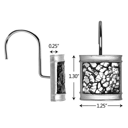 Creative Scents Crackled Glass Silver Shower Curtain Hooks Decorative | Set of 12 Shower Curtain Rings for Bathroom Shower Rod - Silver Bathroom Accessories Decor - style: Shower Curtain Hooks