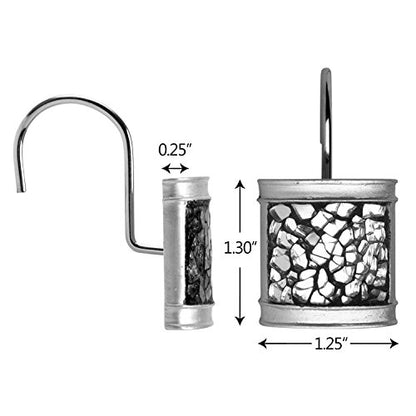 Creative Scents Crackled Glass Silver Shower Curtain Hooks Decorative | Set of 12 Shower Curtain Rings for Bathroom Shower Rod - Silver Bathroom Accessories Decor - style: Shower Curtain Hooks