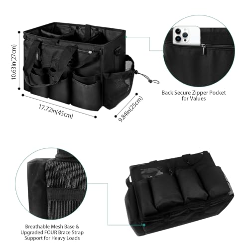 Large Cleaning Caddy Tote with Removable Divider, Heavy-Duty Wearable Apron Organizer with Pockets for Housekeeping, Cleaning Supplies, Tools (Black) - color: Black