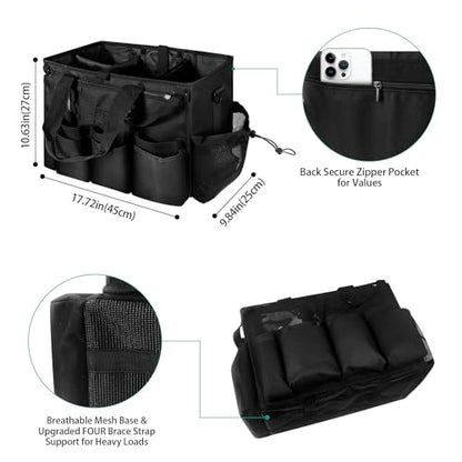 Large Cleaning Caddy Tote with Removable Divider, Heavy-Duty Wearable Apron Organizer with Pockets for Housekeeping, Cleaning Supplies, Tools (Black) - color: Black