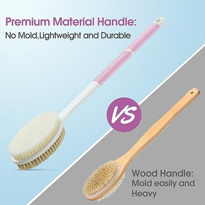 Backski Body Scrubber Anti Slip for Shower,Shower Brush Long Handle with Stiff and Soft Bristles,Body Wash Exfoliating Back Scrubber for Bath or Dry Brushing Body Brush(Pink) - color: Pink