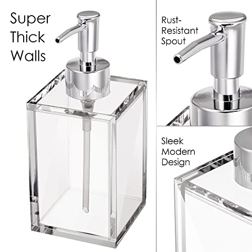 Clear Acrylic Reusable Kitchen & Bathroom Hand Sanitizer Dispenser with Rust Proof Stainless Steel Pump, Square Soap Dispenser Set | 12 oz - style: 2 Pack / Soap Dispenser