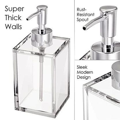 Clear Acrylic Reusable Kitchen & Bathroom Hand Sanitizer Dispenser with Rust Proof Stainless Steel Pump, Square Soap Dispenser Set | 12 oz - style: 2 Pack / Soap Dispenser