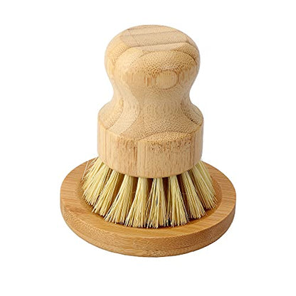 Bamboo Dish Scrub Brush, Kitchen Dish Scrubber Brush Set for Cleaning Dishes,Sink, Cast Iron Pan/Pot