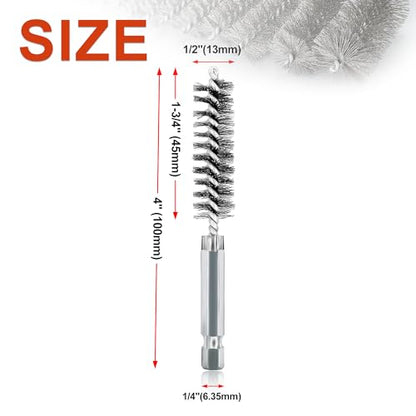 ASNOMY 5Pcs 1/2" Stainless Steel Bore Brush Set, Stainless Steel Bristles, Twisted Wire, 1/4" Hex Shank - style: 5Pcs 13mm | 1/2" Inch