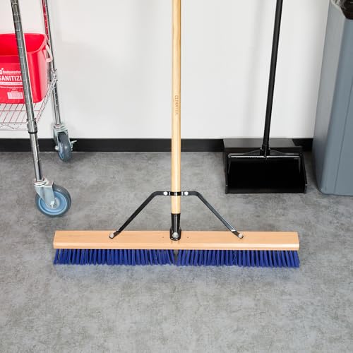 Restaurantware-BROOM HEAD ONLY: Clean Tek Professional 30-Inch Broom Head, 1 Heavy-Duty Push Cleaning Tool - Handle And Brace Sold Separately, Heavy Plastic Bristles, Wooden, Commercial Use - size: 30", style: Wood, with Heavy Flagged Bristles