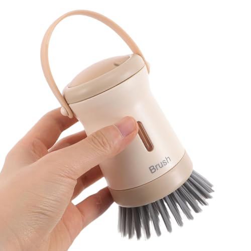 Homoyoyo Dish Scrubber with Soap Dispenser Kitchen Brush for Pots and Pans Cream Color Multi-use Liquid Dispensing Dishwasher Brush for Home Cleaning