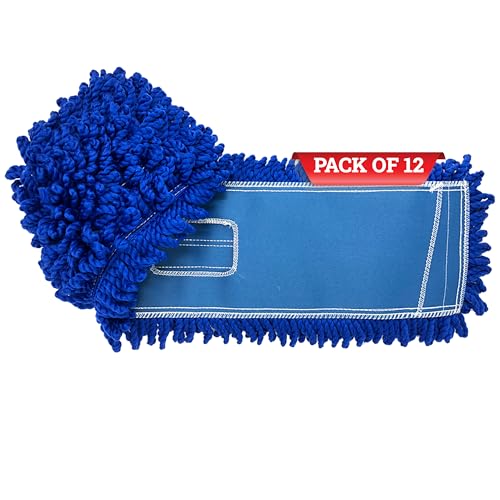 Kleen Handler 24 inch Microfiber Dust Mop | Medium Washable Commercial Mop Head Replacement, Pack of 12 - color: Blue - 24 Inch, size: 12 Pack